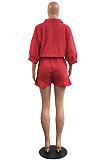 Hot Sales Women Half Sleeve Lapel Neck Single-Breasted Waisted Bandage Solid Color Romper Shorts H1799
