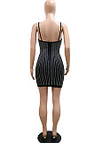 Fashion Sexy Condole Belt Backless Crop Hot Drilling Skinny Mini Dress CCY9572
