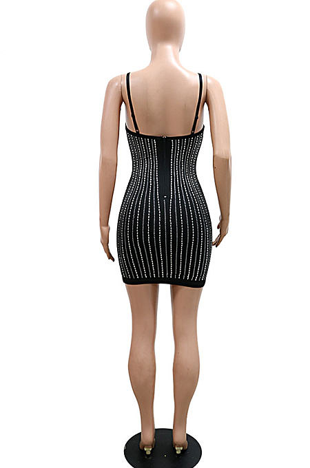 Fashion Sexy Condole Belt Backless Crop Hot Drilling Skinny Mini Dress CCY9572