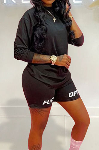 Casual Wholesale Women Short Sleeve Round Neck Offset Printed Plain Sport Sets LM88835