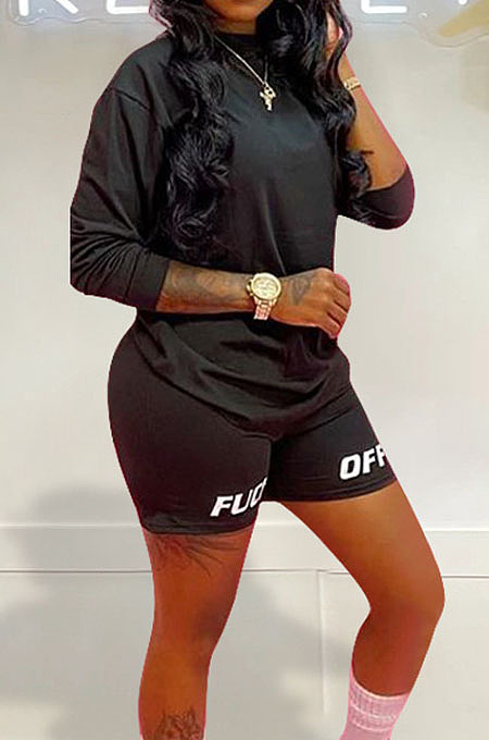 Casual Wholesale Women Short Sleeve Round Neck Offset Printed Plain Sport Sets LM88835