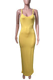 Euramerican Women Condole Belt Solid Color Bodycon Long Dress NK273