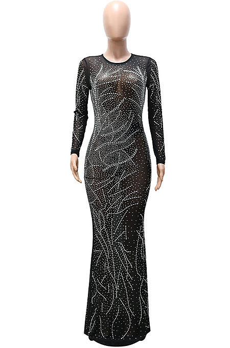 Fashion Sexy Perspectivity Bling Bling Bodycon Long Dress NO Underwear CCY9581