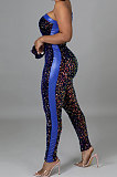 Trendy Sexy Women Oblique Shoulder Sequins PU Hip Skinny Bodycon Jumpsuits CCY9585