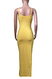 Euramerican Women Condole Belt Solid Color Bodycon Long Dress NK273