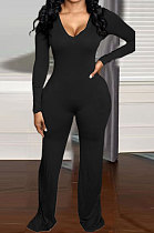 Hot Sales Stylish Elegant Women Long Sleeve V Neck Slim Fitting Party Wide Leg Jumpsuits HMR6088