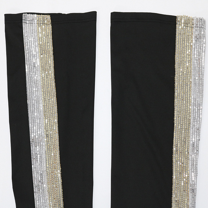 Euramerican Women Sequins Spliced Deep V Collar Perspectivity Pocket Wide Leg Jumpsuits CCY9576