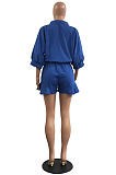 Hot Sales Women Half Sleeve Lapel Neck Single-Breasted Waisted Bandage Solid Color Romper Shorts H1799