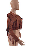 Women's Plain color Tassel Cardigan Zipper Luxe Jacket LM88831