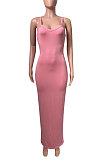 Euramerican Women Condole Belt Solid Color Bodycon Long Dress NK273