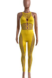 Euramerican Women Mesh Spaghetti Milk Silk Spliced Hollow Out Bodycon Jumpsuits NK269