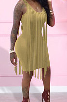 Sexy Nigh Club Cotton Blend Sleeveless Tassel Bodycon Solid Color Tank Hip Dress LM88832