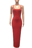 Euramerican Women Condole Belt Solid Color Bodycon Long Dress NK273