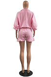 Hot Sales Women Half Sleeve Lapel Neck Single-Breasted Waisted Bandage Solid Color Romper Shorts H1799