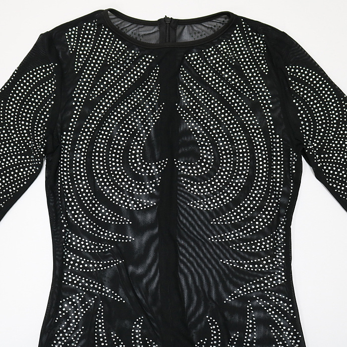Women Fashion Sexy Long Sleeve Bling Bling Perspectivity Hip Fishtail Skirt Long Dress No Underwera CCY9577