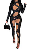 Fashion Sexy Casual Pure Color Perspectivity Skinny Mid Waist Bodycon Jumpsuits CCY9620