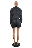Whoelsale Simple Women Long Sleeve Lapel Neck Single-Breasted Collect Waist Bandage Shirts Romper Shorts H1800