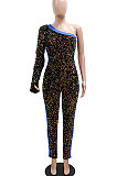 Trendy Sexy Women Oblique Shoulder Sequins PU Hip Skinny Bodycon Jumpsuits CCY9585