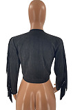 Women's Plain color Tassel Cardigan Zipper Luxe Jacket LM88831