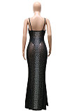 Euramerican Sexy Perspectivity Condole Belt Bling Bling Deep V Collar Backless Bodycon Long Dress CCY9583