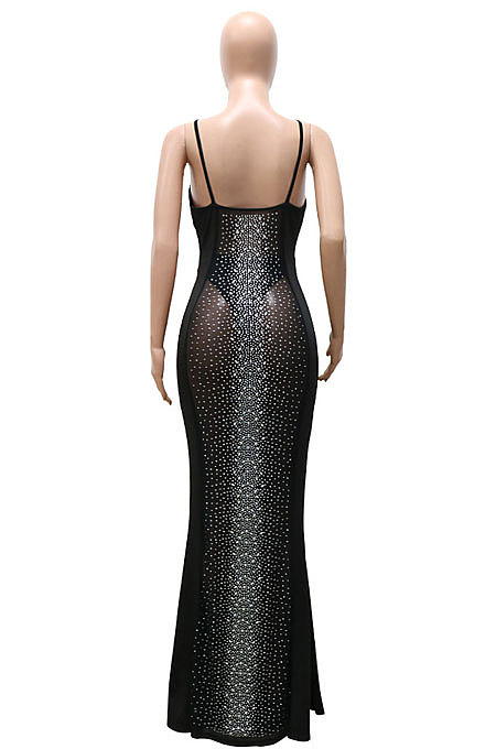 Euramerican Sexy Perspectivity Condole Belt Bling Bling Deep V Collar Backless Bodycon Long Dress CCY9583