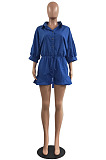 Hot Sales Women Half Sleeve Lapel Neck Single-Breasted Waisted Bandage Solid Color Romper Shorts H1799