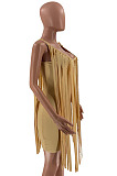 Sexy Nigh Club Cotton Blend Sleeveless Tassel Bodycon Solid Color Tank Hip Dress LM88832