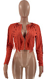 Women's Plain color Tassel Cardigan Zipper Luxe Jacket LM88831