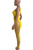 Euramerican Women Mesh Spaghetti Milk Silk Spliced Hollow Out Bodycon Jumpsuits NK269