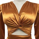 Fashion Women Sexy Pure Color Long Sleeve Hollow Out Ruffle Hip Mini Dress XZ5583