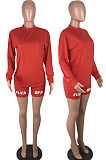 Casual Wholesale Women Short Sleeve Round Neck Offset Printed Plain Sport Sets LM88835