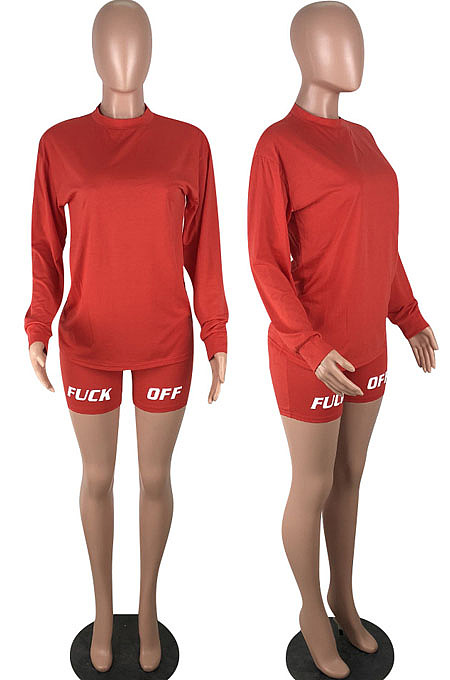 Casual Wholesale Women Short Sleeve Round Neck Offset Printed Plain Sport Sets LM88835
