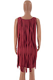 Sexy Nigh Club Cotton Blend Sleeveless Tassel Bodycon Solid Color Tank Hip Dress LM88832