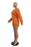 Whoelsale Simple Women Long Sleeve Lapel Neck Single-Breasted Collect Waist Bandage Shirts Romper Shorts H1800