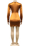 Fashion Women Sexy Pure Color Long Sleeve Hollow Out Ruffle Hip Mini Dress XZ5583