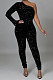 Trendy Sexy Women Oblique Shoulder Sequins PU Hip Skinny Bodycon Jumpsuits CCY9585