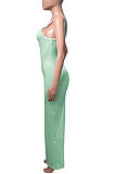 Euramerican Women Condole Belt Solid Color Bodycon Long Dress NK273