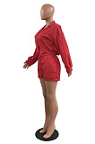 Whoelsale Simple Women Long Sleeve Lapel Neck Single-Breasted Collect Waist Bandage Shirts Romper Shorts H1800