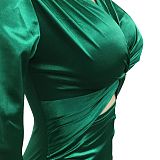 Fashion Women Sexy Pure Color Long Sleeve Hollow Out Ruffle Hip Mini Dress XZ5583