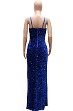 Euramerican Fashion Sexy Condole Belt Collect Waist Perspectivity High Split Backless Hip Long Dress CCY9587
