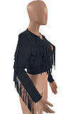 Women's Plain color Tassel Cardigan Zipper Luxe Jacket LM88831