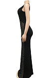 Sexy Bling Bling Mesh Spaghetti Perspectivity Sleeveless Backless Bodycon Long Dress XZ5580