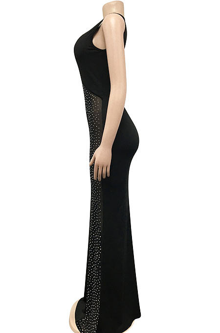Sexy Bling Bling Mesh Spaghetti Perspectivity Sleeveless Backless Bodycon Long Dress XZ5580