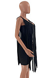 Sexy Nigh Club Cotton Blend Sleeveless Tassel Bodycon Solid Color Tank Hip Dress LM88832
