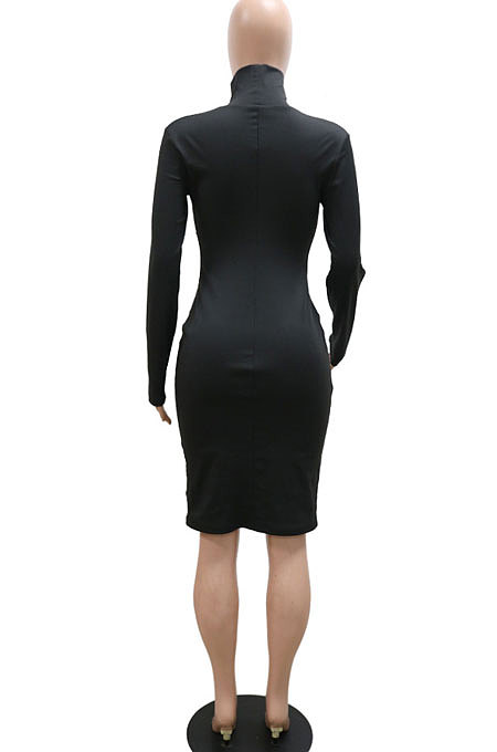 Euramerican Trendy Hollow Out Long Sleeve Sexy Hip Midi Dress CCY9604