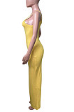 Euramerican Women Condole Belt Solid Color Bodycon Long Dress NK273
