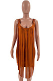 Sexy Nigh Club Cotton Blend Sleeveless Tassel Bodycon Solid Color Tank Hip Dress LM88832