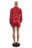 Whoelsale Simple Women Long Sleeve Lapel Neck Single-Breasted Collect Waist Bandage Shirts Romper Shorts H1800
