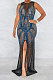Women Perspectivity Hot Drilling Sleeveless Split Long Dress No Underwear CCY9598