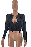 Women's Plain color Tassel Cardigan Zipper Luxe Jacket LM88831
